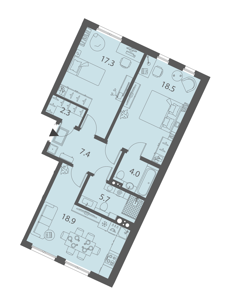 2-комнатная квартира 74.1 м², 1/10 эт., ЖК «DOMINO Premium»